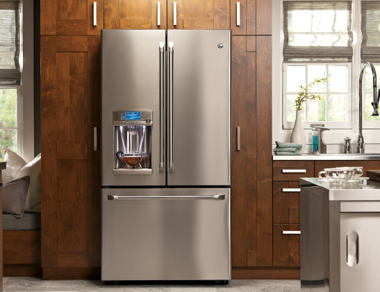 stainless steel fridge in modern kitchen